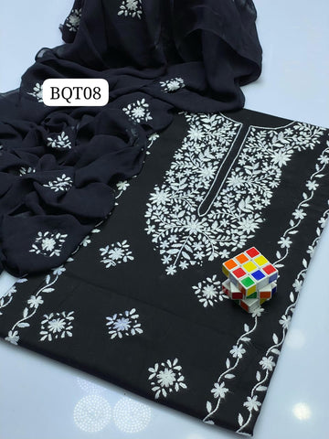 Stuff Gull Ahmad Lawn Gala Panel Pakka Mirror Embroidery Shirt And Chiffon Embroidery Dupatta With PLain Trouser 3PC Dress